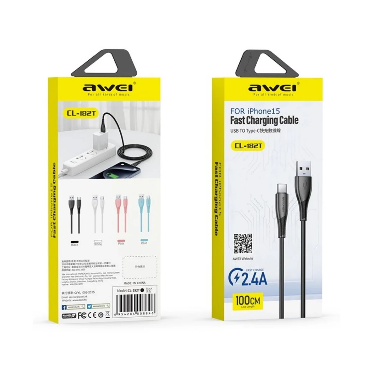کابل تبدیل USB به USB-C اوی فست شارژ مدل AW- CL-182T
