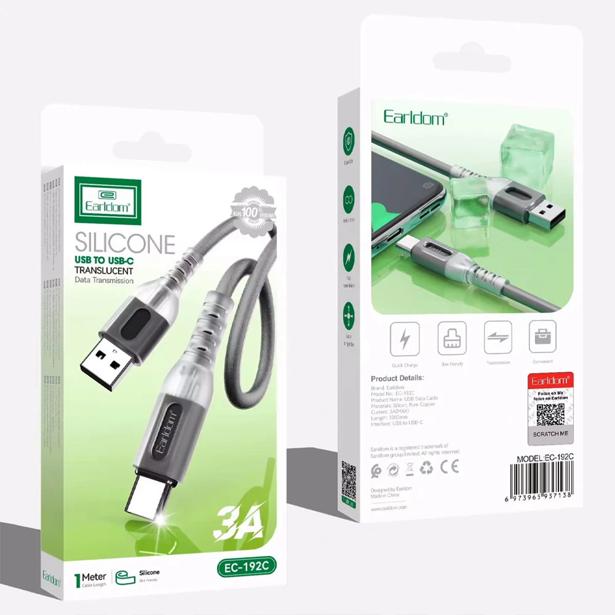 کابل تبدیل USB به USB-C ارلدام فست شارژ مدل EC-192C