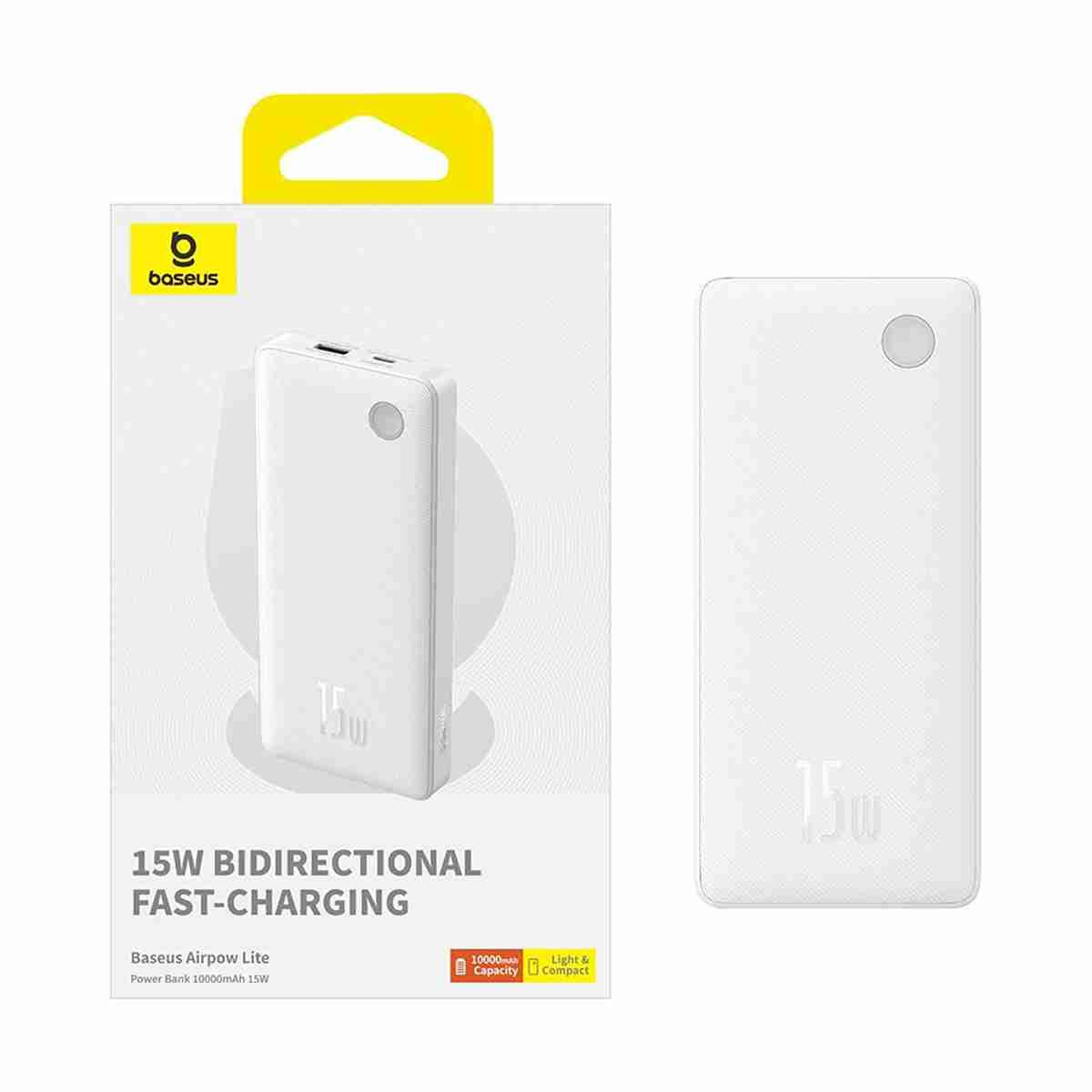 پاوربانک 10000 میلی آمپر 15W باسئوس مدل Baseus Airpow Lite با گارانتی 24 ماهه شرکتی