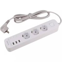 چند راهی 3 خانه برق ارت دار هادرون مدل P323 با کابل 1.8 متری + شارژر USB